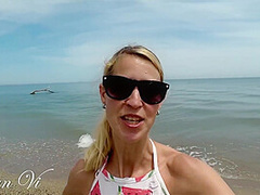 Nude Yoga Workout Of A Beautiful Blond Woman With Nice Tits And Perfect Pussy On The Beach