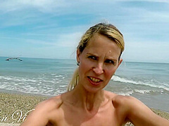 Nude Yoga Workout Of A Beautiful Blond Woman With Nice Tits And Perfect Pussy On The Beach