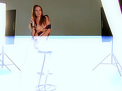 Sensual Dark Haired Coed Poses Naked While Rubbing Her Pussy