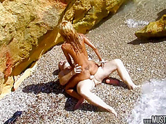Hot Amateur Blonde Slut Rides A Big Cock Guy On The Beach To Get His Cum In Mouth - Super Sexy