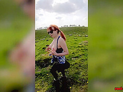 Hot MILF Red XXX goes for a topless walk on Easter
