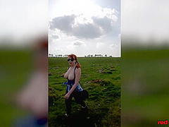 Hot MILF Red XXX goes for a topless walk on Easter