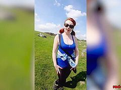 Hot MILF Red XXX goes for a topless walk on Easter