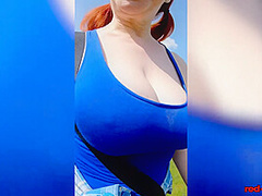 Hot MILF Red XXX goes for a topless walk on Easter