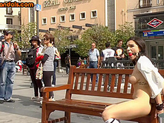 BDSM public slut fucked outdoor in throat after whipping