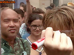 Dominated public slut seduced by dominating femina lady