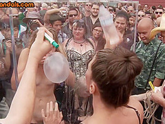 Dominated public slut seduced by dominating femina lady