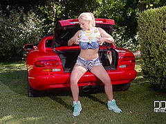 Airbags On The Hood: Busty Blonde's Big Tits Exposed! - PornWorld
