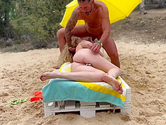 Wild Fuck On The Beach In Ibiza Thecno Festival. Cumshot On Face