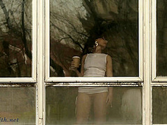 Jeny Smith teasing the strangers thru the window