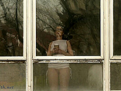 Jeny Smith teasing the strangers thru the window