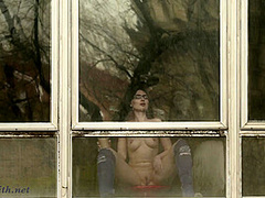 Jeny Smith teasing the strangers thru the window