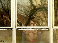 Jeny Smith teasing the strangers thru the window