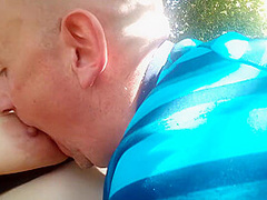 Sucking My Hot Latina Wifes Big Tits Outside In The Sun