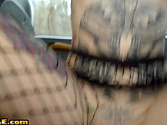 Tattooed and pierced taxi whore POV drilled outdoor