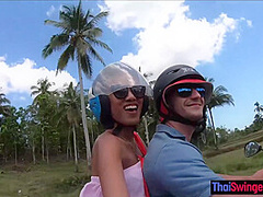Blowjob in public from his sexy Asian girlfriend somewhere in Thailand