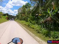 Blowjob in public from his sexy Asian girlfriend somewhere in Thailand