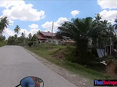 Blowjob in public from his sexy Asian girlfriend somewhere in Thailand
