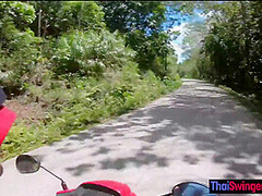 Blowjob in public from his sexy Asian girlfriend somewhere in Thailand