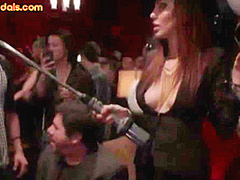 BDSM nympho bitches fucked in group fuck at public place