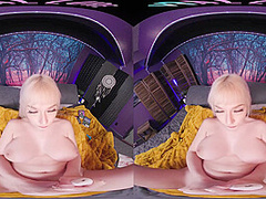 Naturally busty blonde plays with her sex toys in virtual reality
