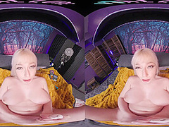 Naturally busty blonde plays with her sex toys in virtual reality