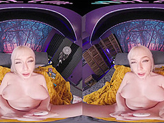 Naturally busty blonde plays with her sex toys in virtual reality