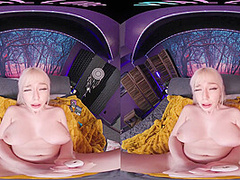 Naturally busty blonde plays with her sex toys in virtual reality