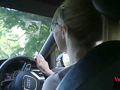 British voyeur babe in car watching guy jerks off outdoor