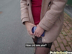 Public nympho babe in stockings penetrated by BWC in POV