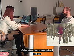 Jeny Smith watch her videos with a guy and teasing him. Got naked for the fan and show him a pussy