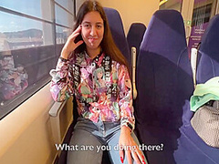 Sexy Babe 18 Y.o. Seduced A Guy On The Train And Gave Him A Blowjob In Public 9 Min