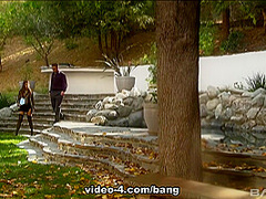 Melanie gives in to her sexual desires on a park bench outdoors - BANG!