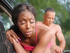 Ebony Mystique Fucks Old Asian Man In The Park