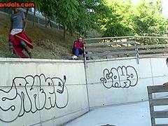 Public bigtitted slut throats on thick dick outdoor