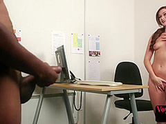 Office voyeur teasing BBC colleague while jerking for her