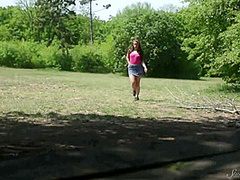 Sexy Teen Moans in the Forest Masturbating with a Dildo