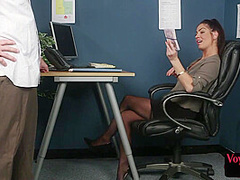 Office voyeur CFNM MILF drops money on colleague who jerks