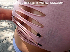 Wife With Pasties In See Through Cut Up Shirt And No Bra And Skirt In Public