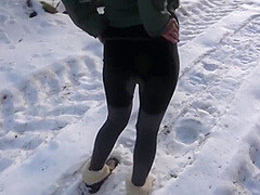 Risky Outdoor Sex In A Public Park Almost Caught Winter Edition Bubble Butt Fucked In Freezing Cold