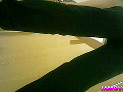 An Asian prostitute dressed in all black is caught on a hidden camera.