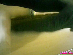 An Asian prostitute dressed in all black is caught on a hidden camera.