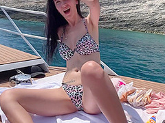 Hot Brunette In A Bikini Gets An Orgasm On Yacht Whith Lovense Control (vibrator In Pussy)