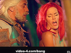 Eveline Dellai rides a knights flesh sword until her pussy is sore - BANG!