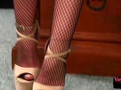 British voyeur office CFNM slut in lingerie seducing wanker