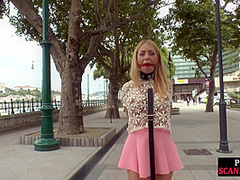 Public anal slut mouthjizzed after 3some in front of voyeurs