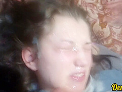 Compilation Of Of Warm Tasty Cum Pours Down The Face Of A Cute Schoolgirl But She Wants Even