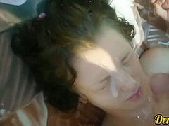 Compilation Of Of Warm Tasty Cum Pours Down The Face Of A Cute Schoolgirl But She Wants Even