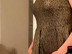 Voyeur redhead British babe in lingerie teasing wanker