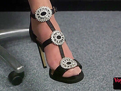 Voyeur CFNM babe in office teasing guy who wanks cock on her